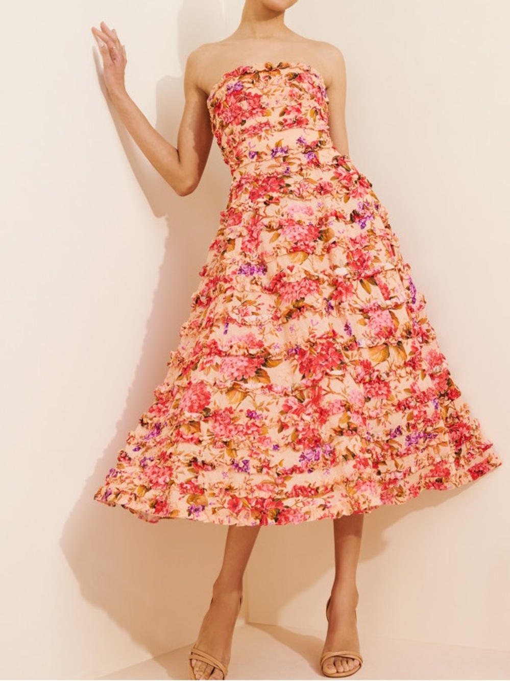 Mac Duggal Strapless Floral Midi Dress Size 0